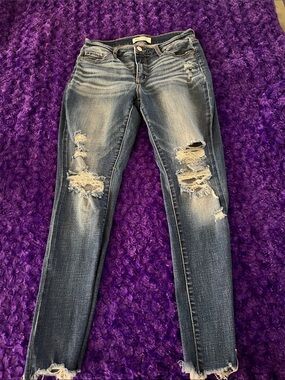 BKE Women's Ripped Faded Blue Skinny Jeans